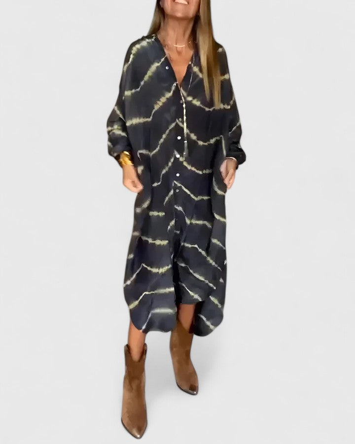 Gwenara | Women's Boho Maxi Shirt Dress Long Sleeve - Tie Dye - Image 2