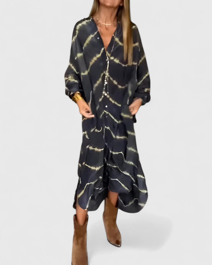 Gwenara | Women's Boho Maxi Shirt Dress Long Sleeve - Tie Dye - Image 3