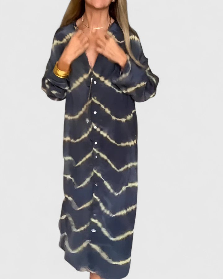 Gwenara | Women's Boho Maxi Shirt Dress Long Sleeve - Tie Dye - Image 4