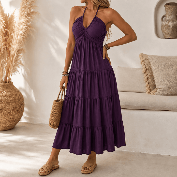 Gwendolyn | Women's Halter Neck Tiered Maxi Dress - Sage - Image 13