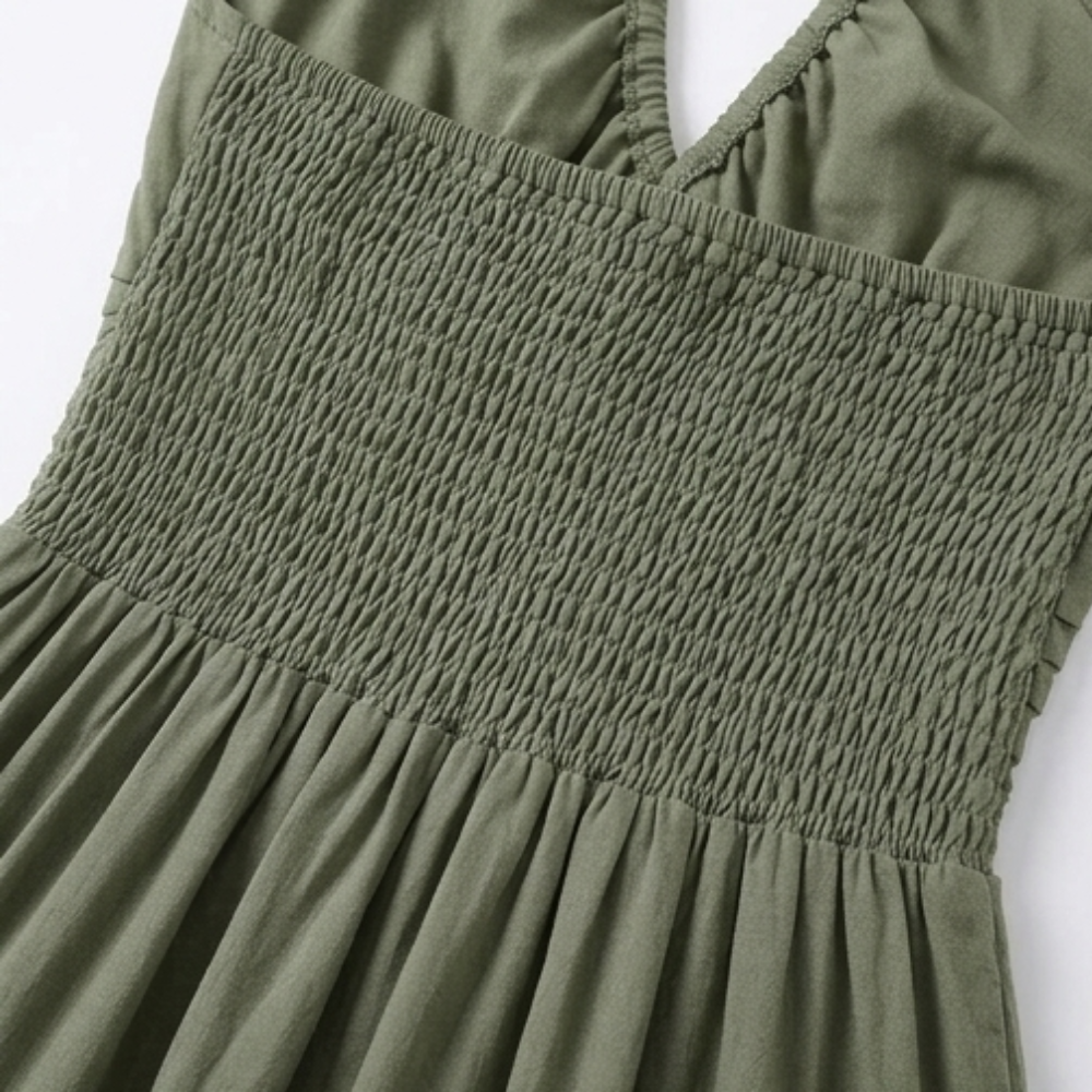 Gwendolyn | Women's Halter Neck Tiered Maxi Dress - Sage - Image 7