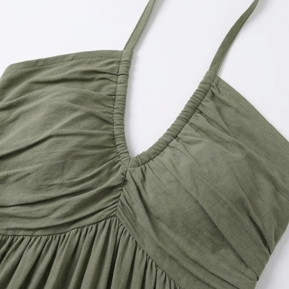 Gwendolyn | Women's Halter Neck Tiered Maxi Dress - Sage - Image 8