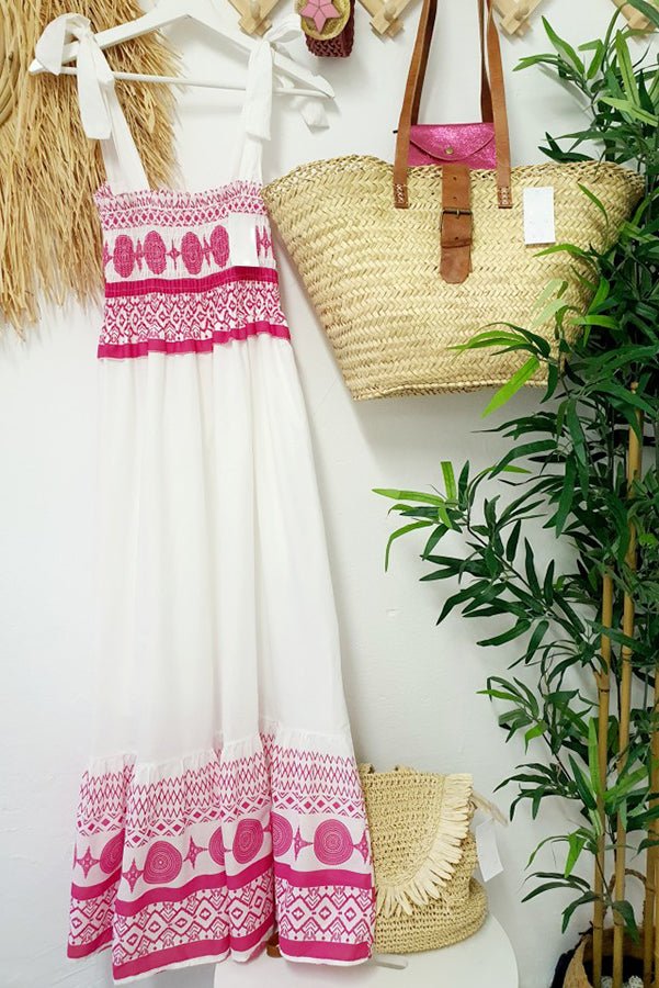 Gweneira | Women's Smocked Square Neck Boho Maxi Dress - White - Image 5