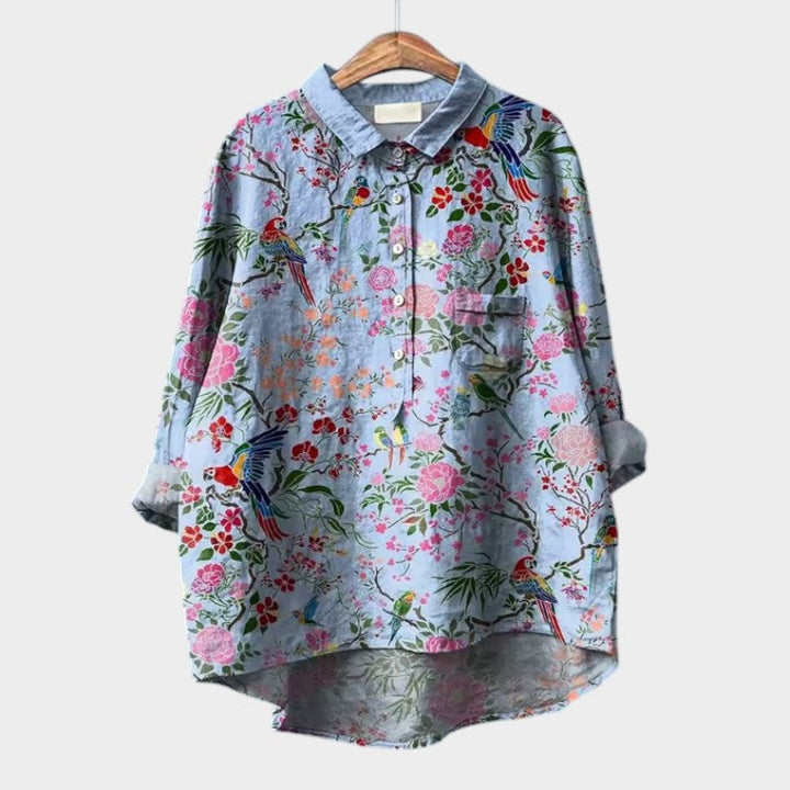 Gwenora | Women's Floral Bird Print Long Sleeve Blouse - Floral - Image 1