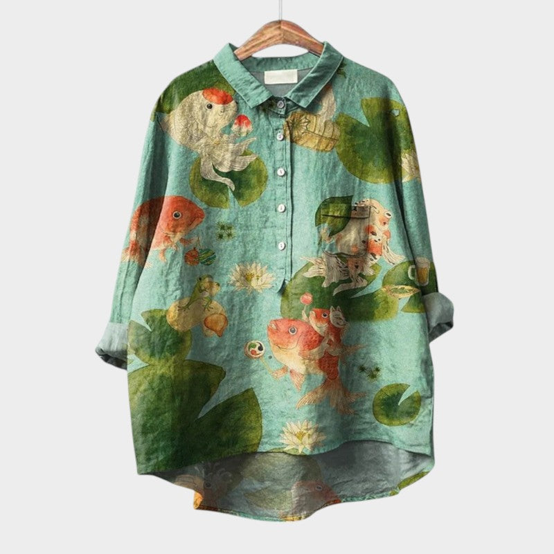 Gwenora | Women's Floral Bird Print Long Sleeve Blouse - Floral - Image 10