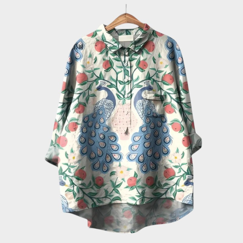 Gwenora | Women's Floral Bird Print Long Sleeve Blouse - Floral - Image 8