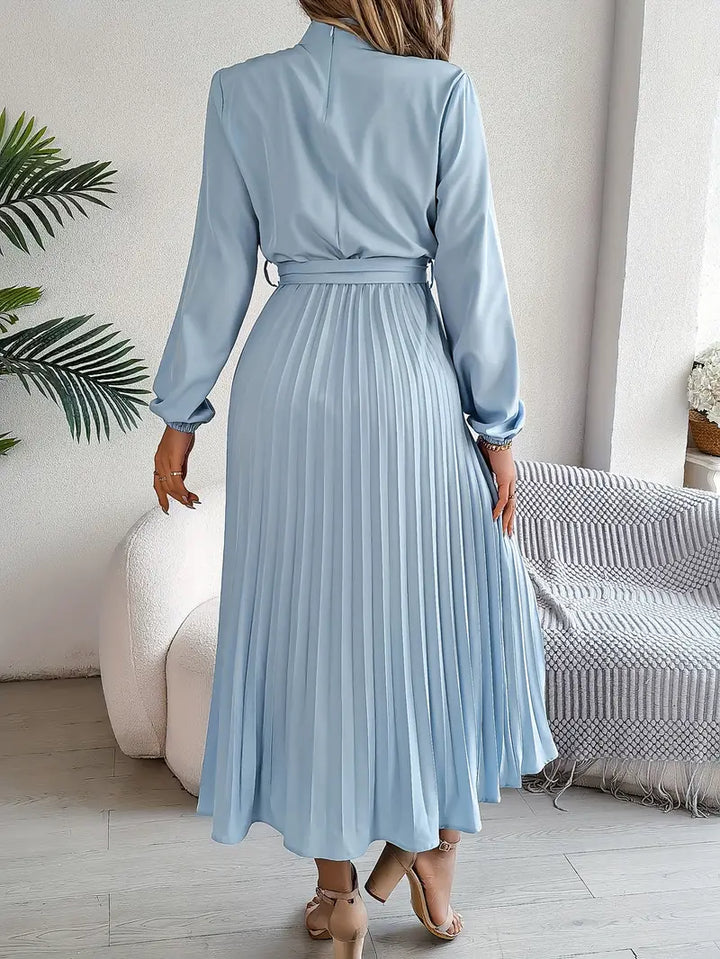 Gwyneira | Women's Belted Pleated Midi Formal Dress - Light Blue - Image 2