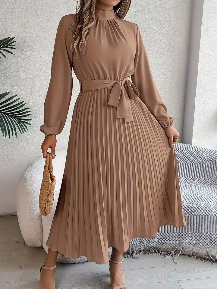 Gwyneira | Women's Belted Pleated Midi Formal Dress - Light Blue - Image 9