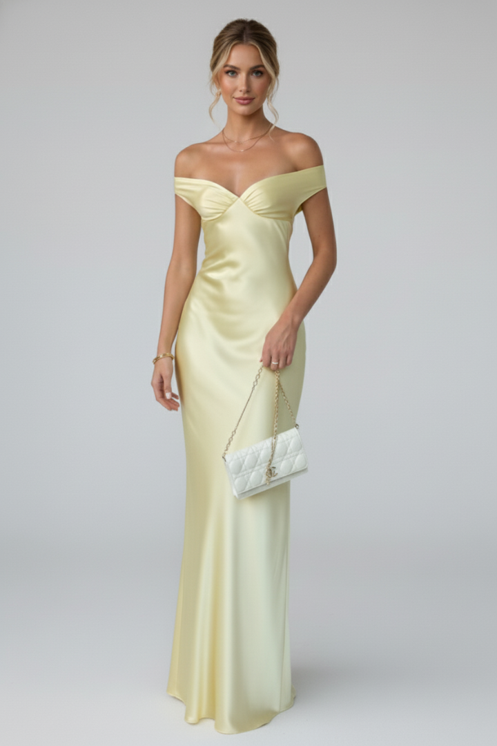 Hadley | Women's Off Shoulder Evening Maxi Dress - Champagne - Image 2