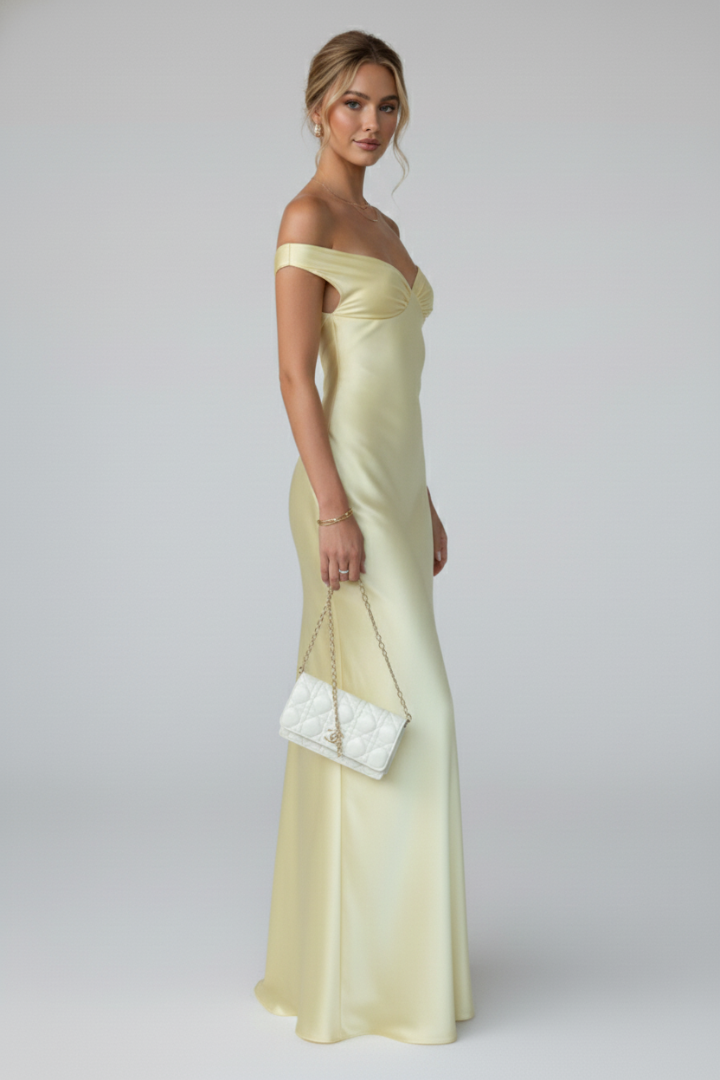 Hadley | Women's Off Shoulder Evening Maxi Dress - Champagne - Image 3