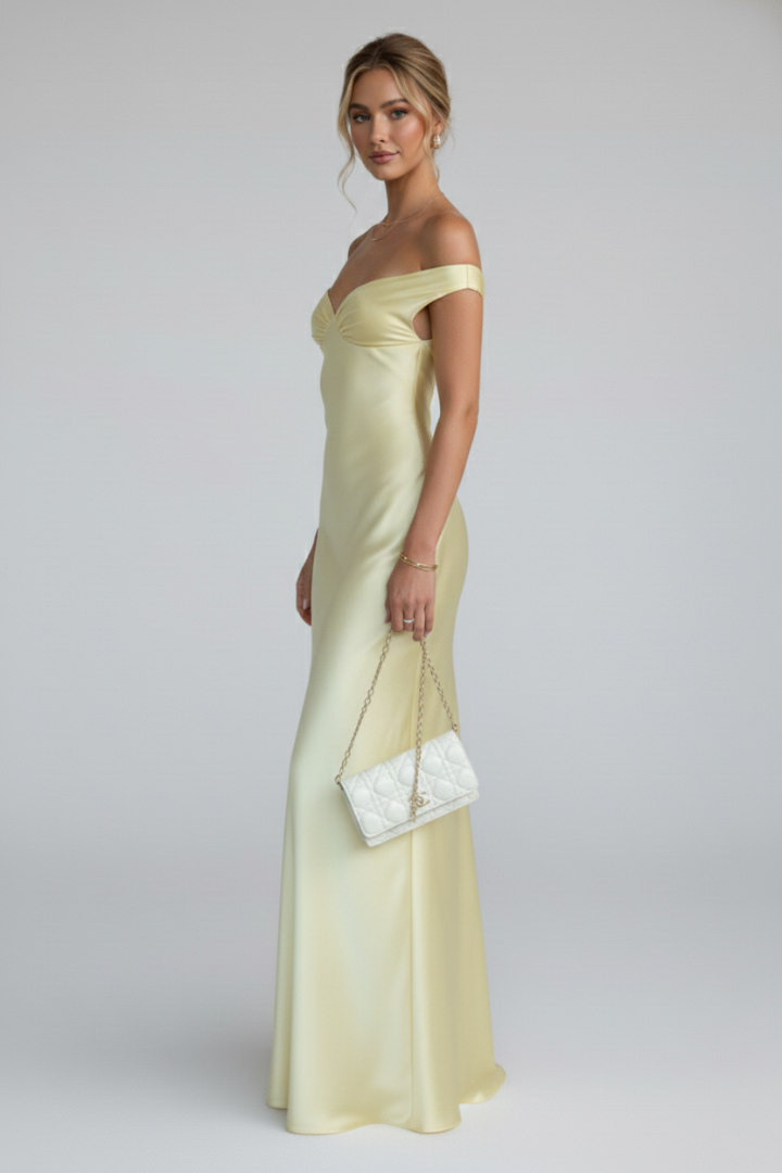 Hadley | Women's Off Shoulder Evening Maxi Dress - Champagne - Image 4