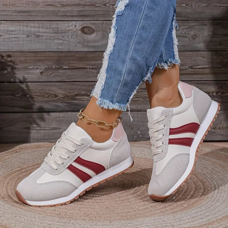 Hadley | Women's Retro Lace Up Casual Sneakers - Light Grey - Image 2