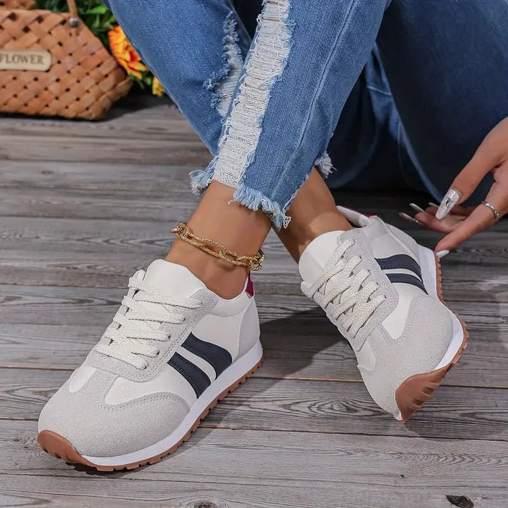 Hadley | Women's Retro Lace Up Casual Sneakers - Light Grey - Image 3