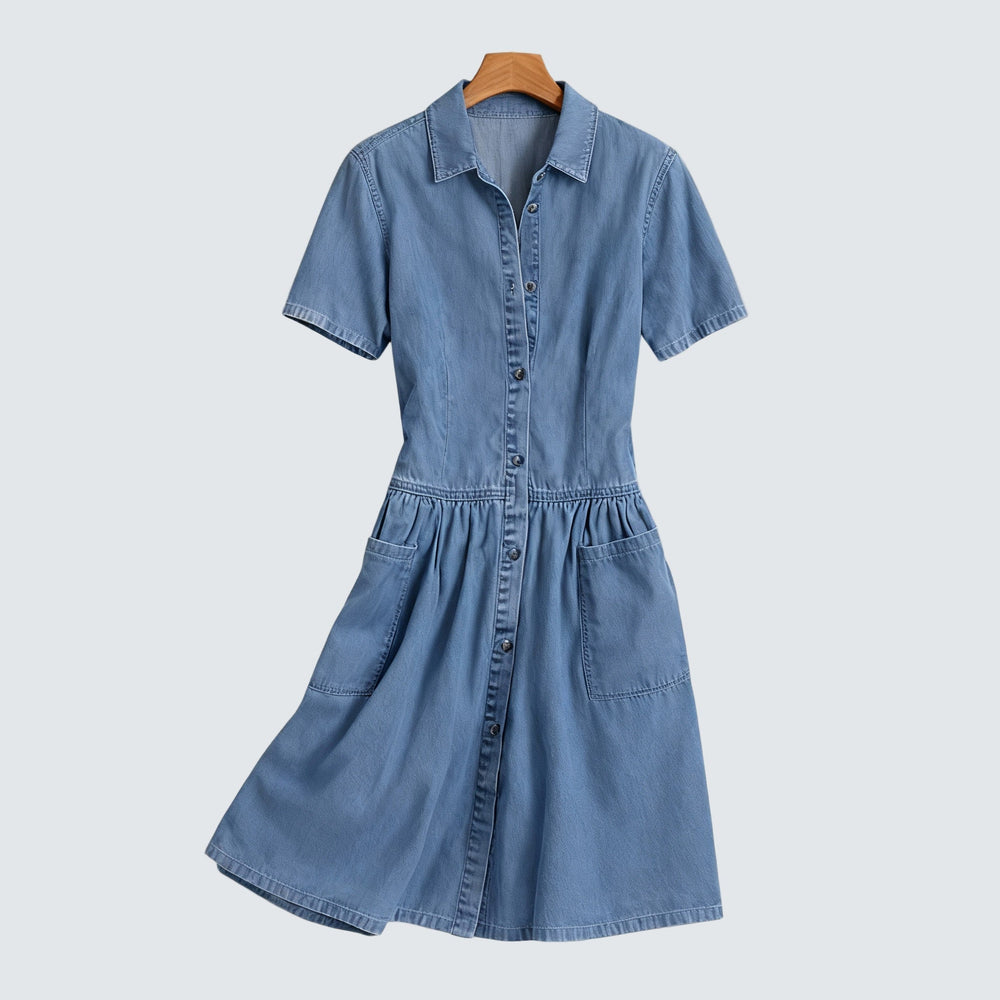 Halvara | Women's Denim Midi Shirt Dress - Light Blue - Image 2