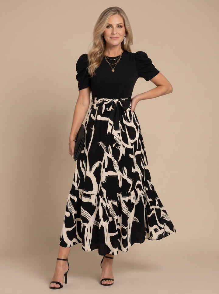 Halvara | Women's Maxi Dress Puff Sleeve - Black - Image 1