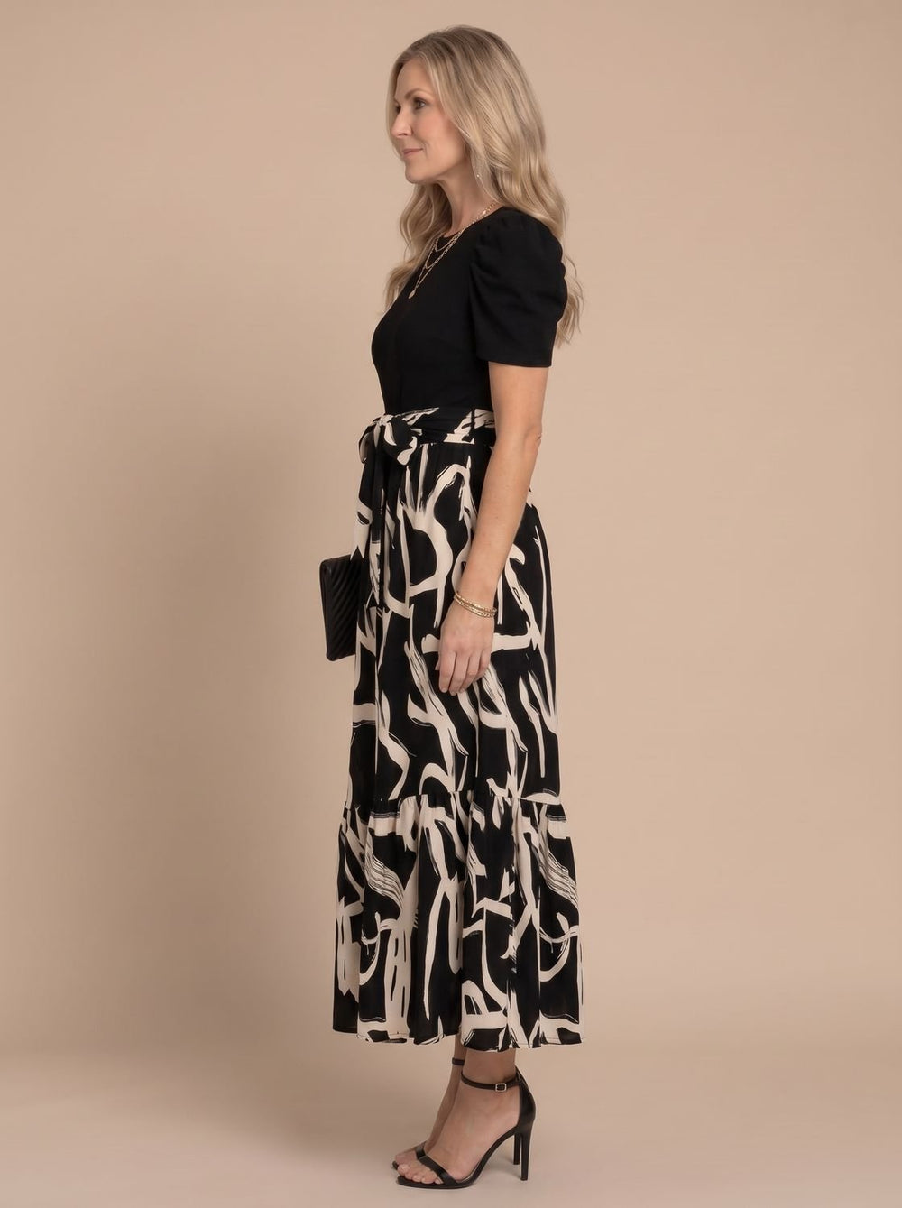 Halvara | Women's Maxi Dress Puff Sleeve - Black - Image 2