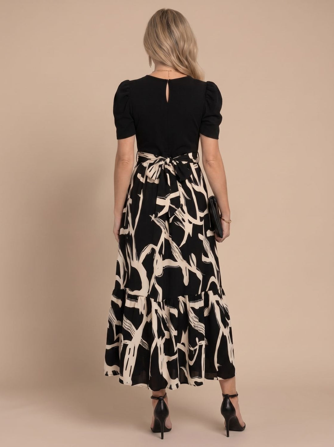 Halvara | Women's Maxi Dress Puff Sleeve - Black - Image 3