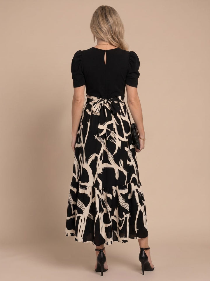 Halvara | Women's Maxi Dress Puff Sleeve - Black - Image 3