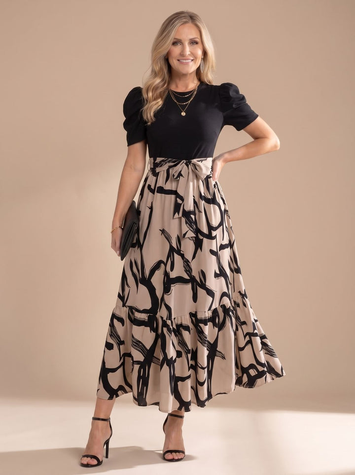 Halvara | Women's Maxi Dress Puff Sleeve - Black - Image 5