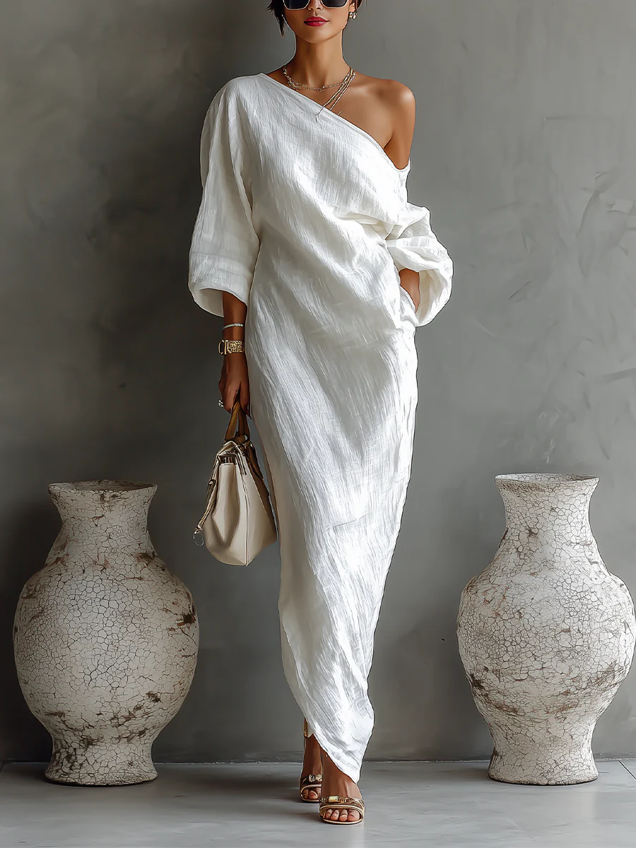 Halvara | Women's One Shoulder Maxi Dress - White - Image 1
