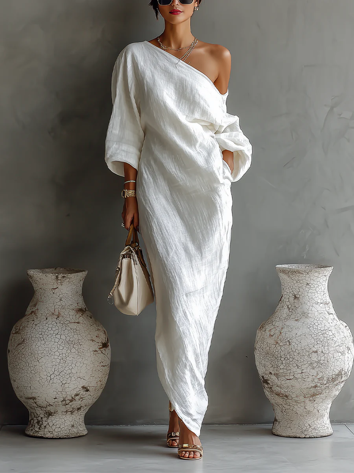 Halvara | Women's One Shoulder Maxi Dress - White - Image 1