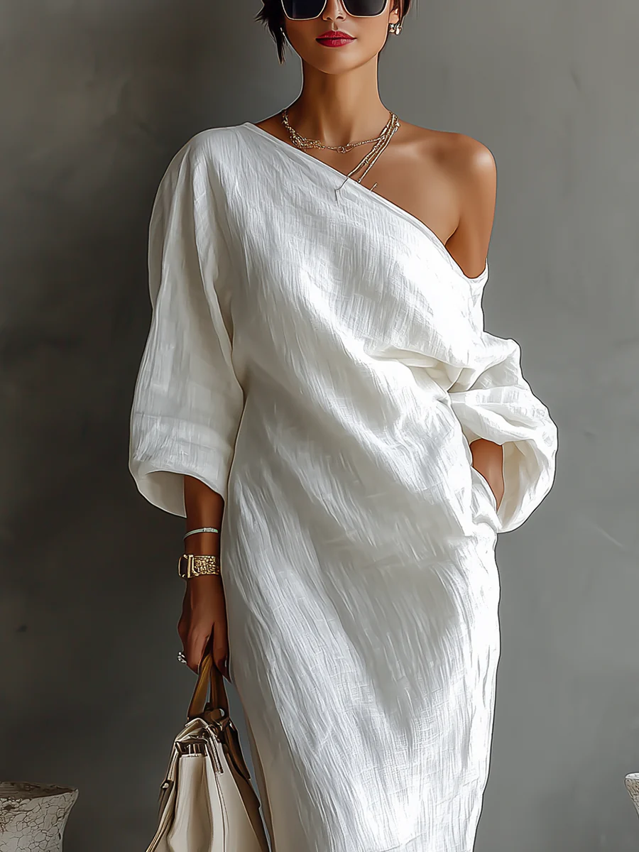 Halvara | Women's One Shoulder Maxi Dress - White - Image 2