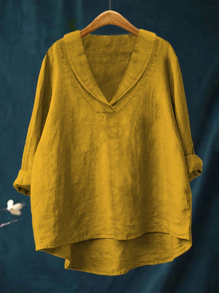 Halvara | Women's Relaxed Fit V-Neck Blouse - Mustard - Image 1