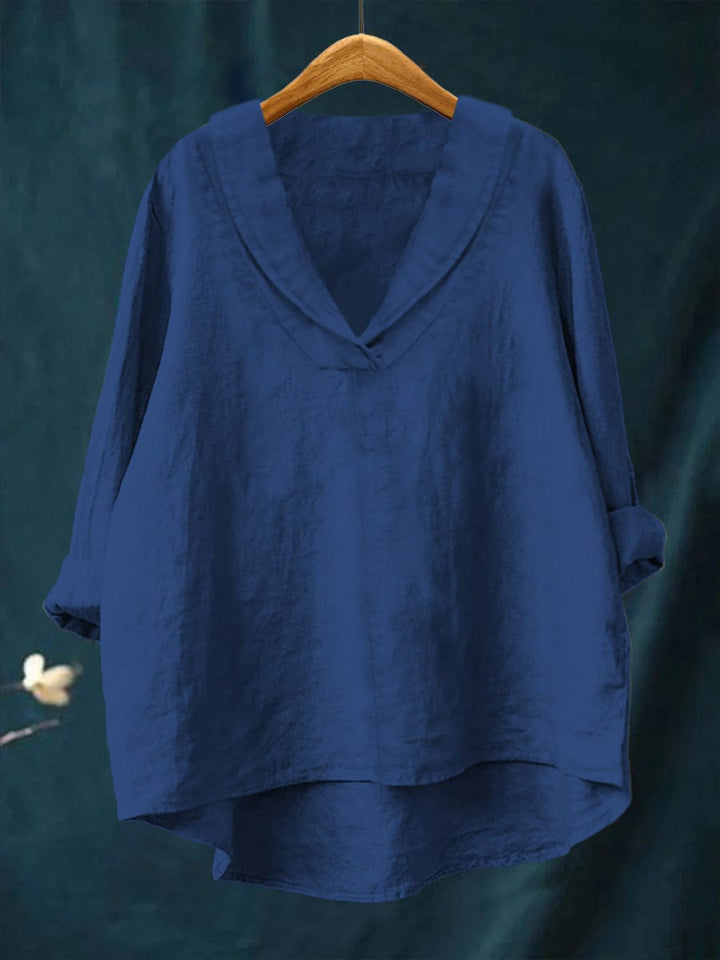 Halvara | Women's Relaxed Fit V-Neck Blouse - Mustard - Image 2