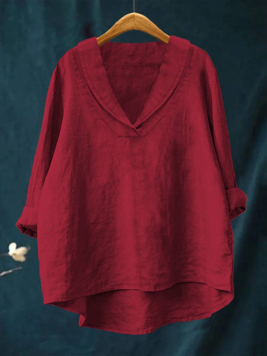 Halvara | Women's Relaxed Fit V-Neck Blouse - Mustard - Image 3
