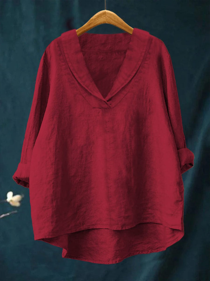 Halvara | Women's Relaxed Fit V-Neck Blouse - Mustard - Image 3