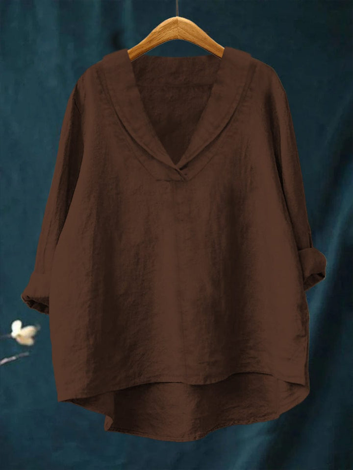 Halvara | Women's Relaxed Fit V-Neck Blouse - Mustard - Image 6