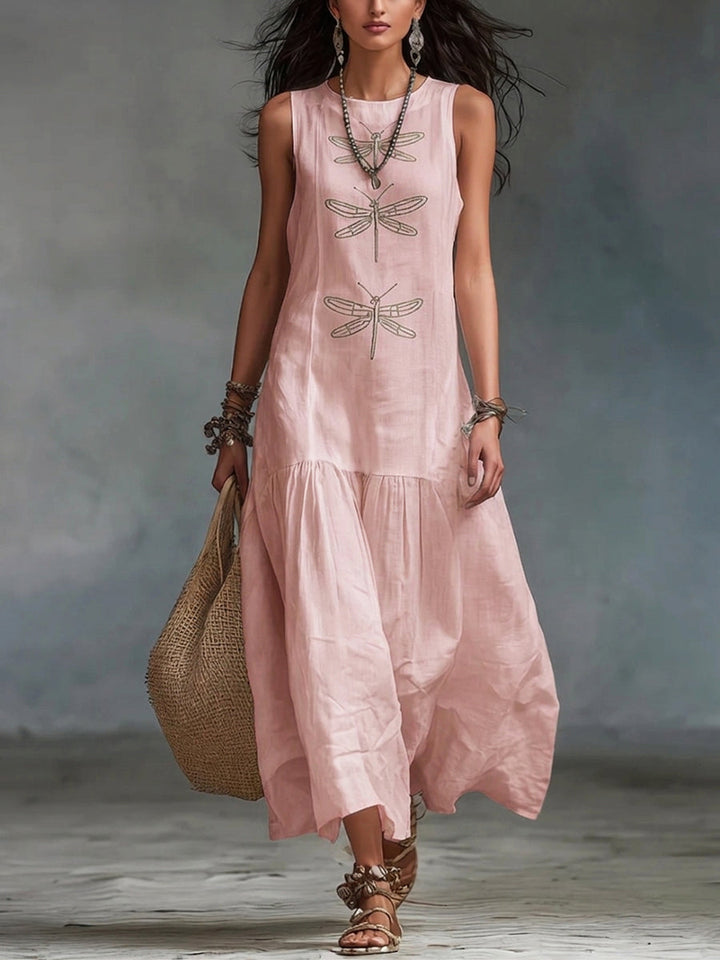Halvara | Women's Sleeveless Embroidered Maxi Dress - Pink - Image 1