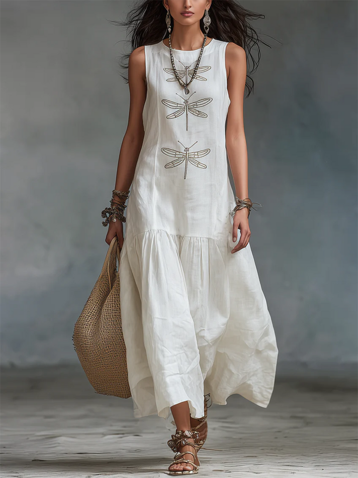 Halvara | Women's Sleeveless Embroidered Maxi Dress - Pink - Image 3