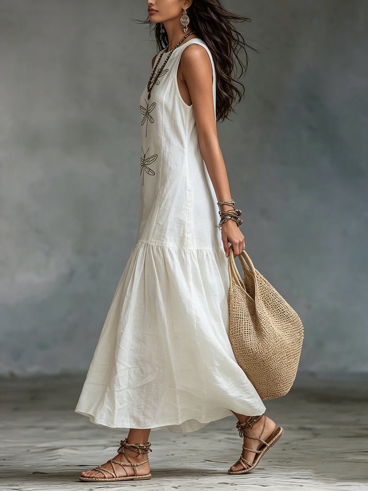 Halvara | Women's Sleeveless Embroidered Maxi Dress - Pink - Image 7