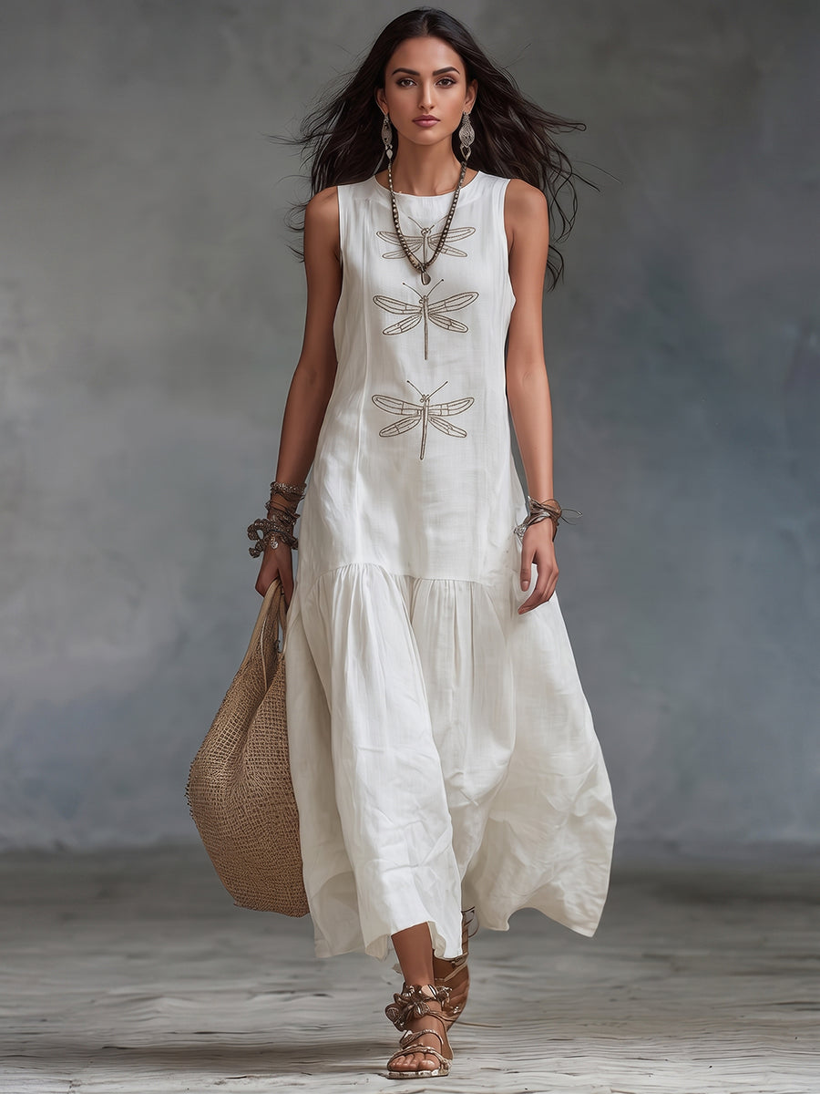 Halvara | Women's Sleeveless Embroidered Maxi Dress - Pink - Image 8