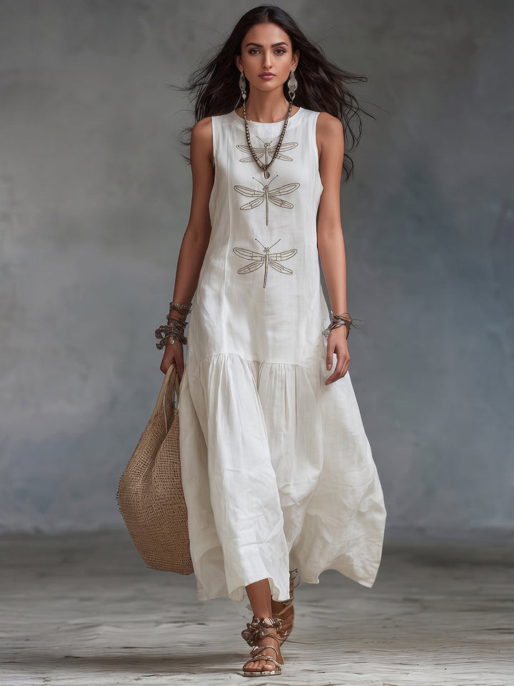 Halvara | Women's Sleeveless Embroidered Maxi Dress - Pink - Image 8