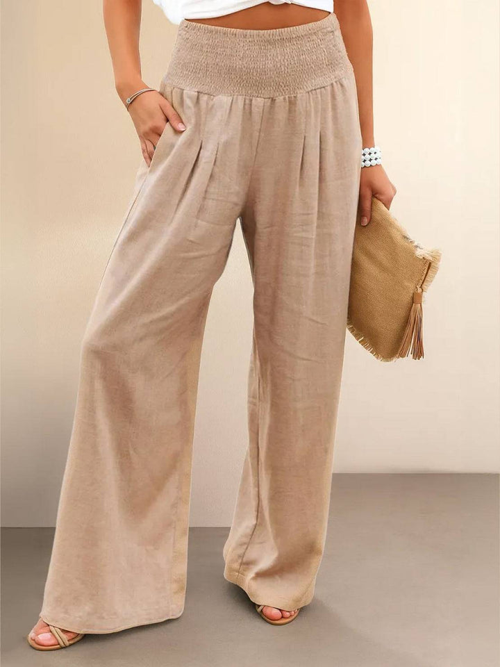 Halvara | Women's Wide Leg Palazzo Pants High Waist - Beige - Image 1