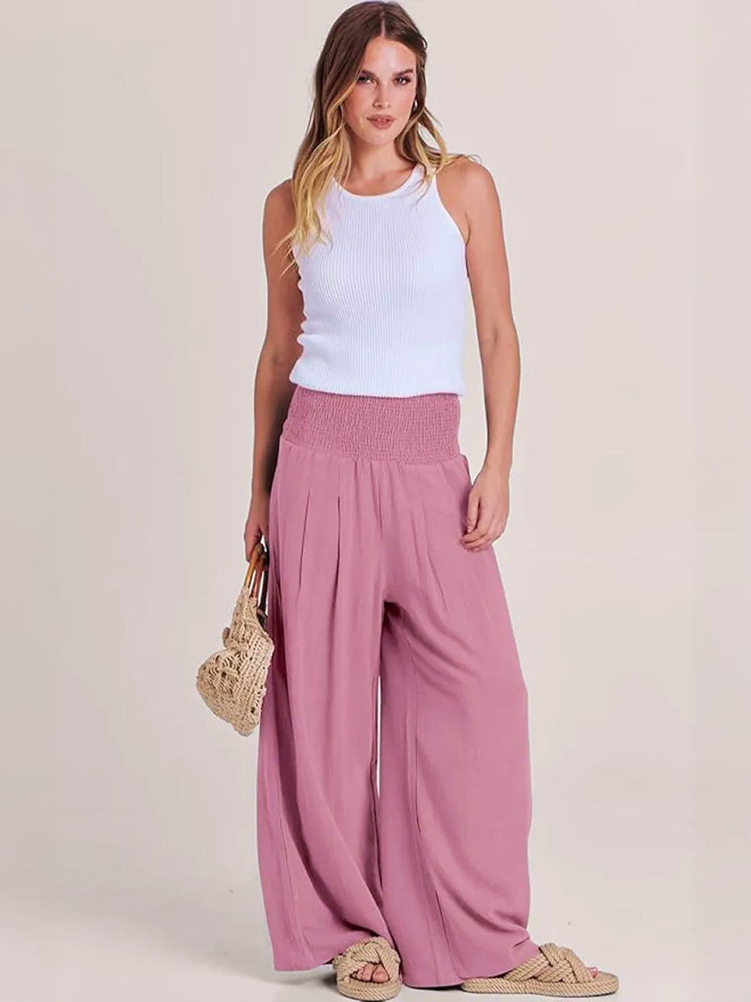 Halvara | Women's Wide Leg Palazzo Pants High Waist - Beige - Image 11