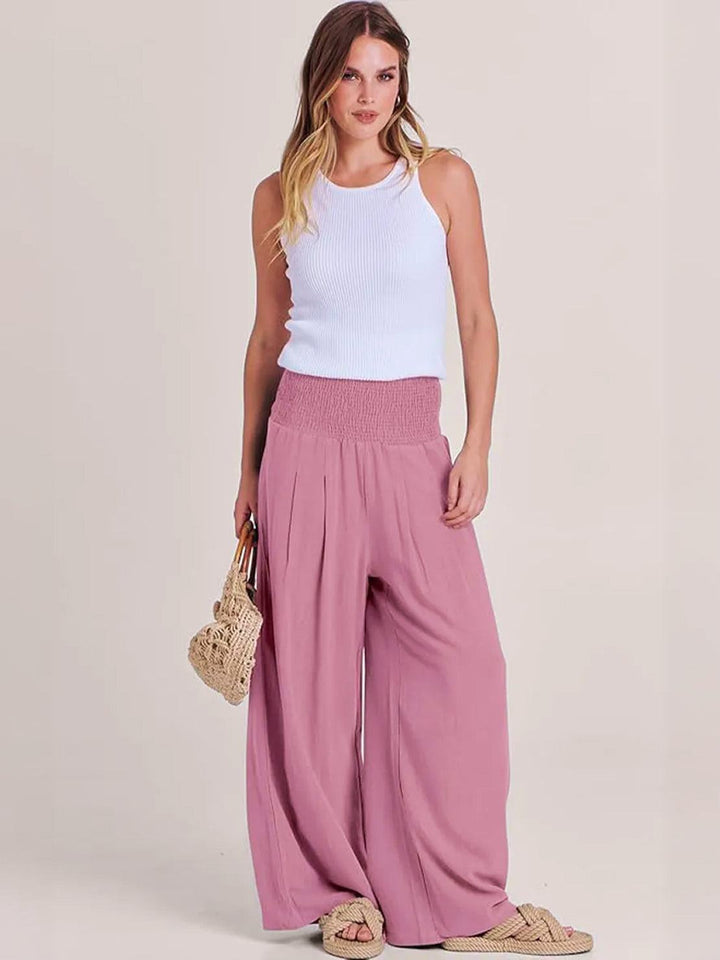 Halvara | Women's Wide Leg Palazzo Pants High Waist - Beige - Image 11