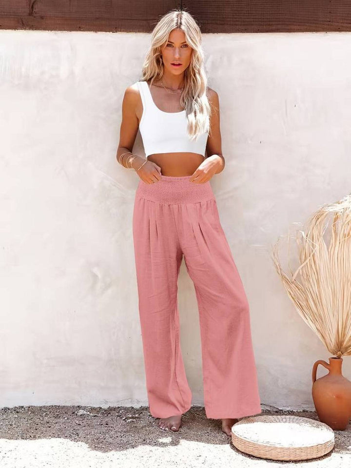 Halvara | Women's Wide Leg Palazzo Pants High Waist - Beige - Image 13