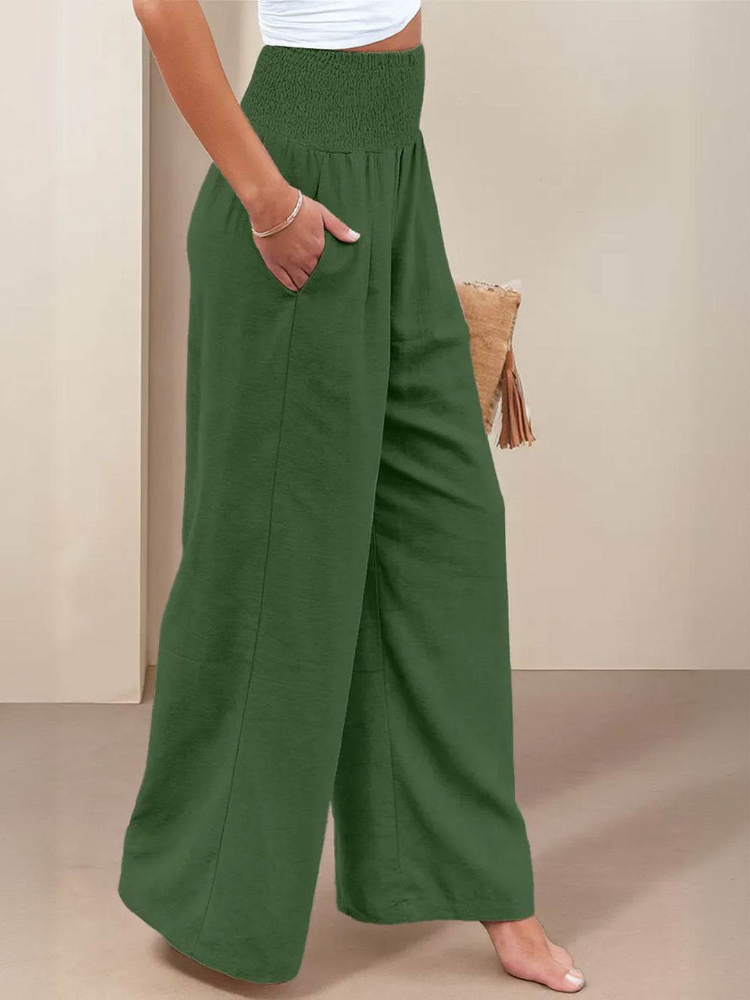 Halvara | Women's Wide Leg Palazzo Pants High Waist - Beige - Image 17