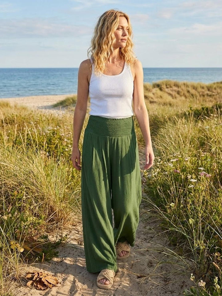 Halvara | Women's Wide Leg Palazzo Pants High Waist - Beige - Image 18