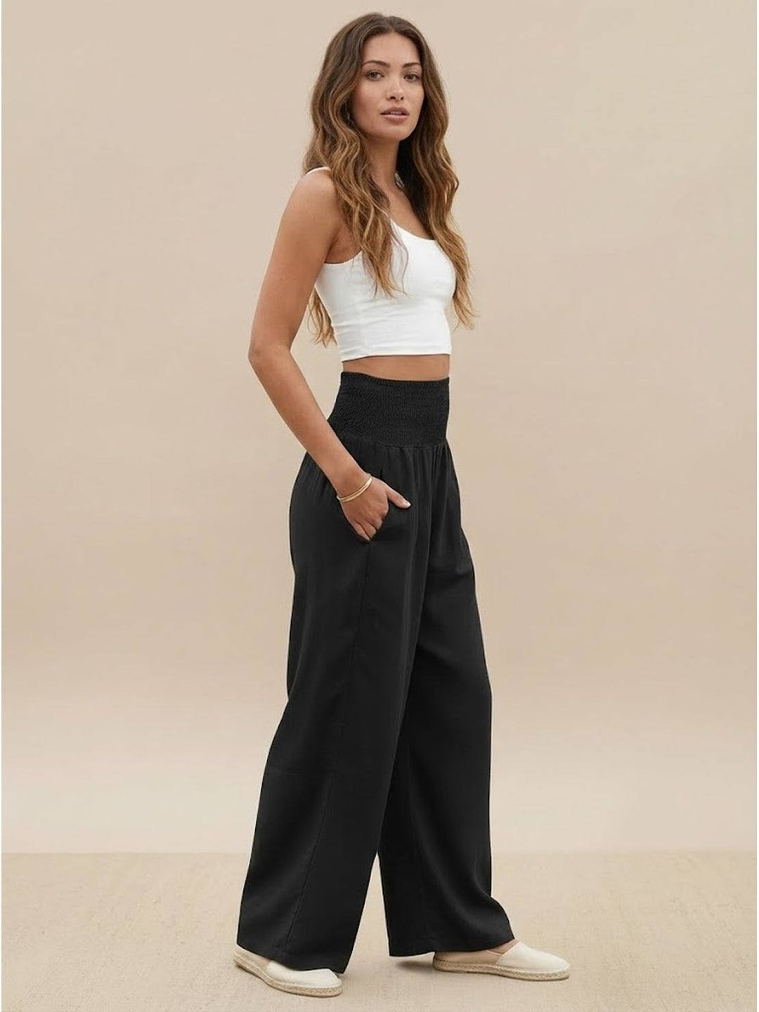 Halvara | Women's Wide Leg Palazzo Pants High Waist - Beige - Image 21