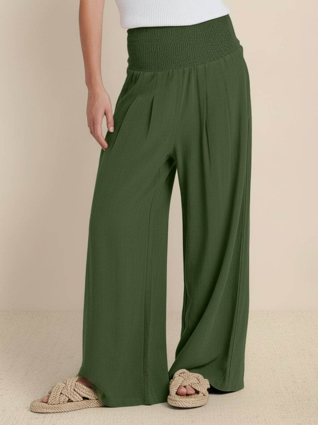 Halvara | Women's Wide Leg Palazzo Pants High Waist - Beige - Image 3