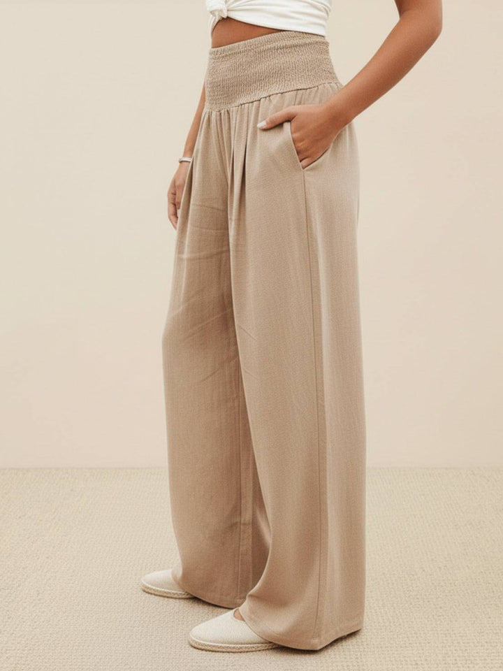 Halvara | Women's Wide Leg Palazzo Pants High Waist - Beige - Image 5