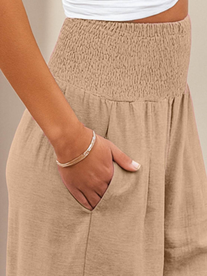 Halvara | Women's Wide Leg Palazzo Pants High Waist - Beige - Image 7