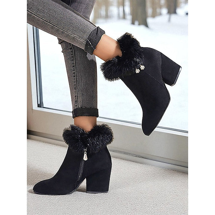 Halveen | Women's Fur-Trim Block Heel Ankle Boots - Brown - Image 10