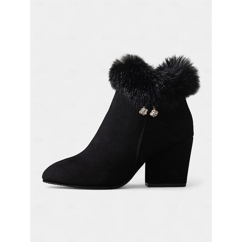 Halveen | Women's Fur-Trim Block Heel Ankle Boots - Brown - Image 11