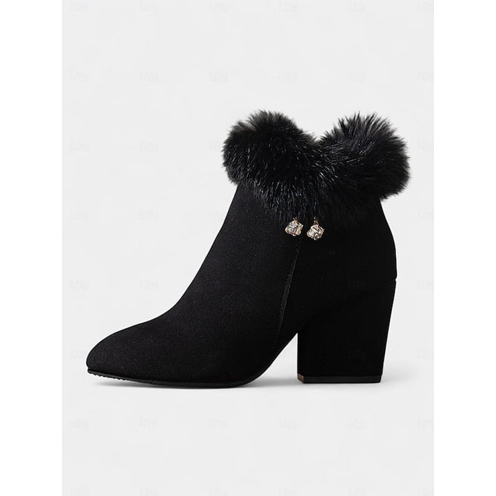 Halveen | Women's Fur-Trim Block Heel Ankle Boots - Brown - Image 11