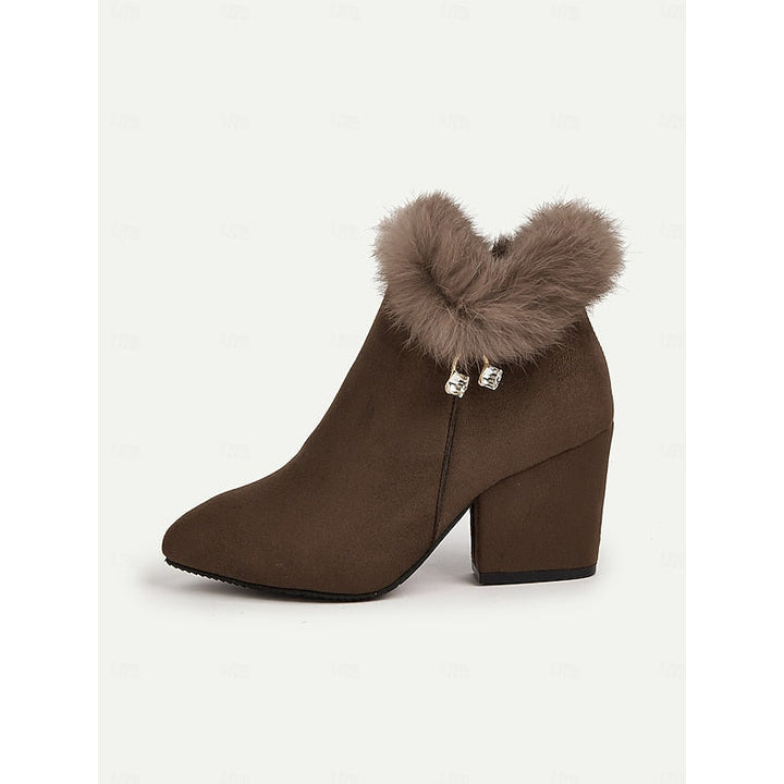 Halveen | Women's Fur-Trim Block Heel Ankle Boots - Brown - Image 8